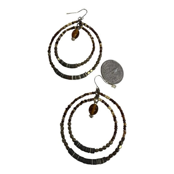 Large Mini Beaded Double Hoop Earrings - Picture 2 of 3